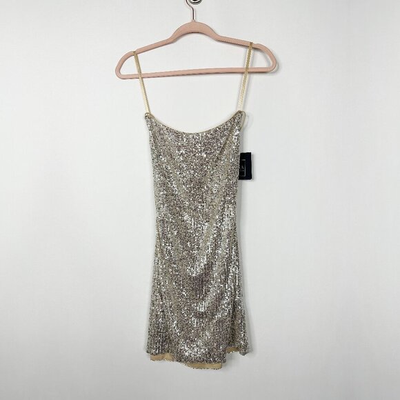NWT Mac Duggal Shimmer Strappy Backless Mini Dress Silver 2 #9805 - Picture 1 of 5